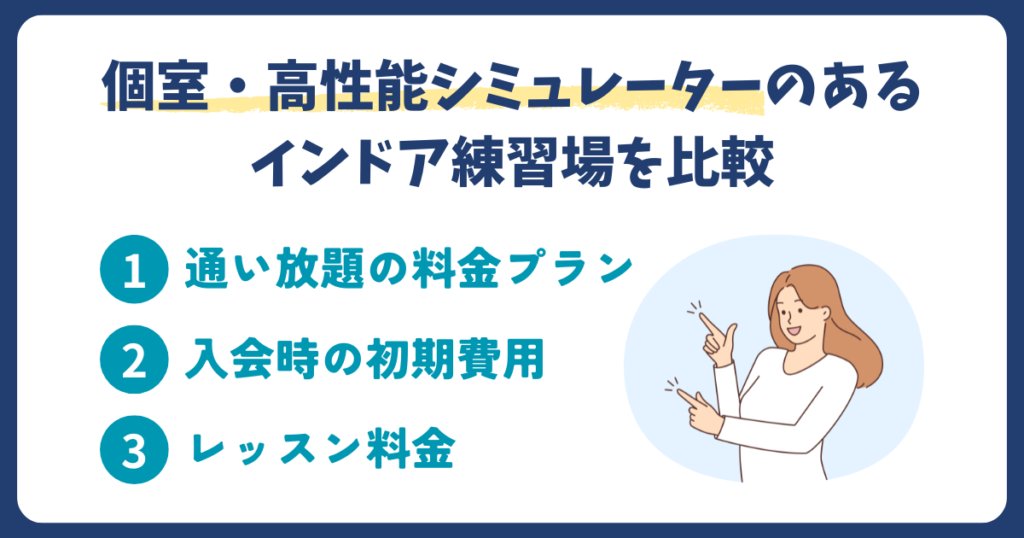 個室シミュレーター完備のインドアゴルフ場の料金を比較