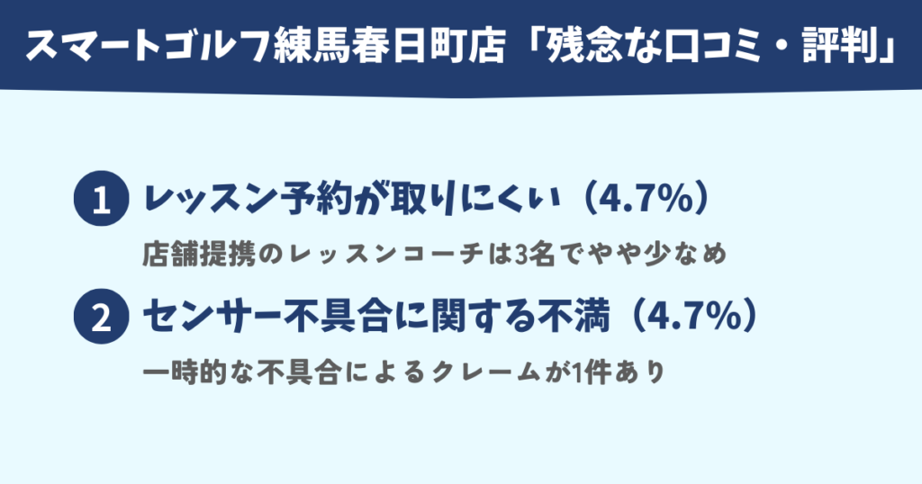 スマートゴルフ練馬春日町の残念な口コミ評判まとめ