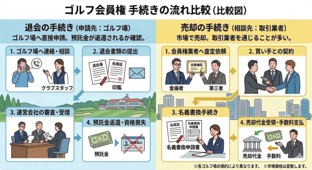 ゴルフ会員権の退会と売却の手続きイメージ